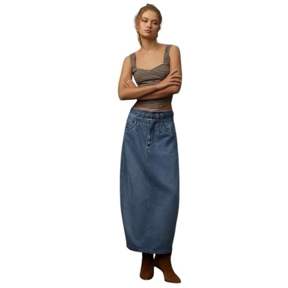 NWT Anthropologie Pilcro Barrel Denim Midi Skirt Size 0P Brand New Jean Skirt